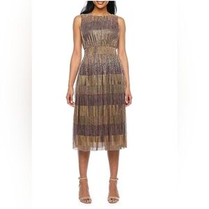 Danny & Nicole Sleeveless Metallic Midi Fit Flare Dress Size 14